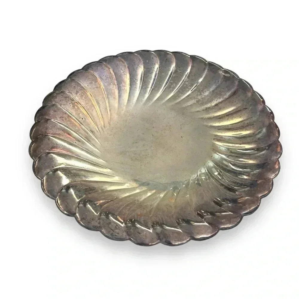 Vintage Silver Scallop Edged Serving Bowl